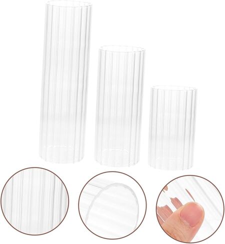 Toyvian Glass Candle Shades Set 3pcs (6x10cm, 6x15cm, 6x20cm) Striped Open Ended Chimney Tubes Decorative Glass Candle Holders for Home and Wedding Décor in Kuwait