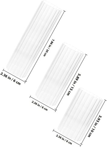 Glass Candle Shades 3pcs Set (6×10cm, 6×15cm, 6×20cm) Striped Open Ended Candle Holder Covers for Desktop and Wedding Home Décor in Saudi Arabia