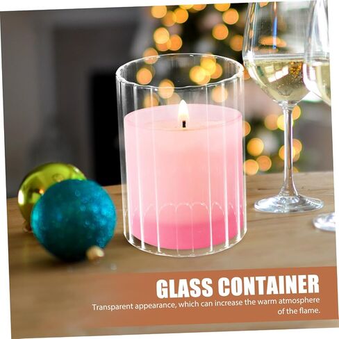 Glass Candle Shades 3pcs Set (6×10cm, 6×15cm, 6×20cm) Striped Open Ended Candle Holder Covers for Desktop and Wedding Home Décor in Saudi Arabia