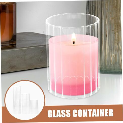 Glass Candle Shades 3pcs Set (6×10cm, 6×15cm, 6×20cm) Striped Open Ended Candle Holder Covers for Desktop and Wedding Home Décor in Saudi Arabia