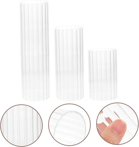 Glass Candle Shades 3pcs Set (6×10cm, 6×15cm, 6×20cm) Striped Open Ended Candle Holder Covers for Desktop and Wedding Home Décor in Saudi Arabia