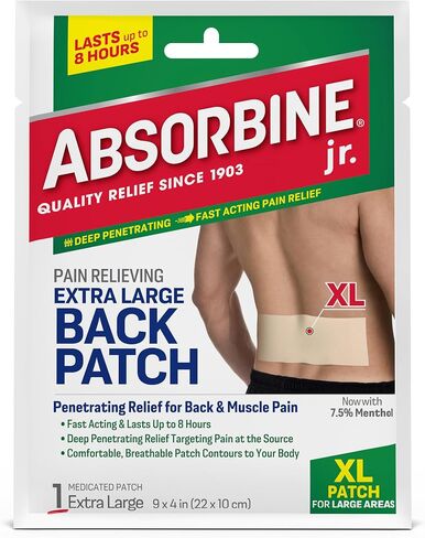 Absorbine Jr. Pain Relief Patches for Back Pain - Menthol Pain Patch for Lower Back, Muscle Aches, & Cramps - Large Back Patch for Soreness, Stiffness, & Tension Relief - Up to 8 Hours - 18 Count in Saudi Arabia