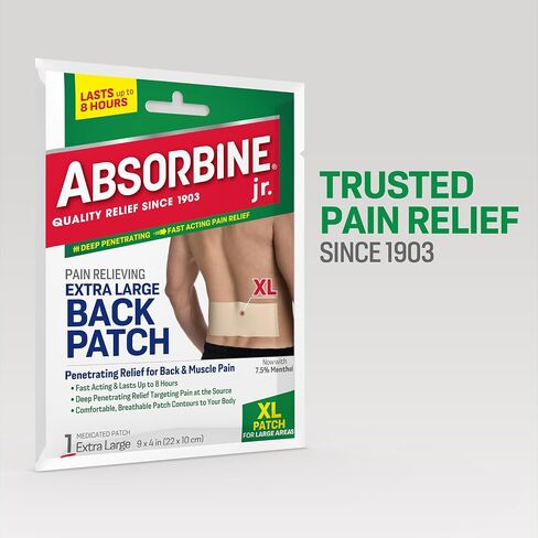 Absorbine Jr. Pain Relief Patches for Back Pain - Menthol Pain Patch for Lower Back, Muscle Aches, & Cramps - Large Back Patch for Soreness, Stiffness, & Tension Relief - Up to 8 Hours - 18 Count in Saudi Arabia