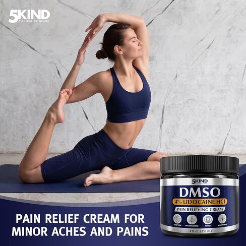 5Kind DMSO Cream with Lidocaine for Pain Relief 4 fl oz - 99.9% Pure DMSO Pharmaceutical Grade Cream - Lidocaine Cream with Aloe Vera, Magnesium, Arnica & Menthol - Registered NDC - Made in USA in Saudi Arabia