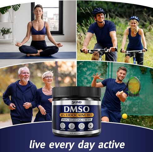 5Kind DMSO Cream with Lidocaine for Pain Relief 4 fl oz - 99.9% Pure DMSO Pharmaceutical Grade Cream - Lidocaine Cream with Aloe Vera, Magnesium, Arnica & Menthol - Registered NDC - Made in USA in Saudi Arabia