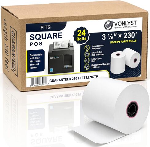 Receipt Paper Roll 3 1/8 x 230 for Square Register and Square POS System connected to Star Micronics Thermal Printer (Pack 12 rolls) in Saudi Arabia