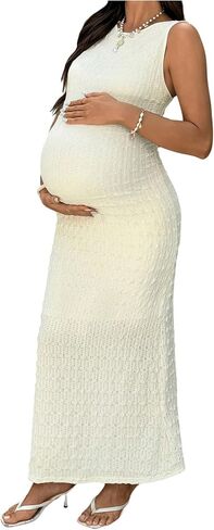 SweatyRocks Women's Maternity Dresses Baby Shower Photoshoot Bodycon Dress | Elegant Sleeveless Dress, Textured Tank Dress, Pregnancy Maxi Dress in Kuwait