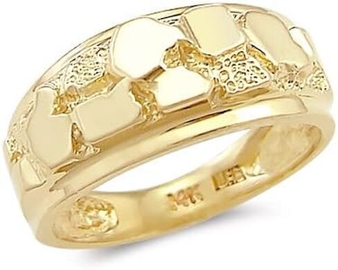 14k Solid Yellow Gold New Mens Ladies Nugget Ring Band in Kuwait
