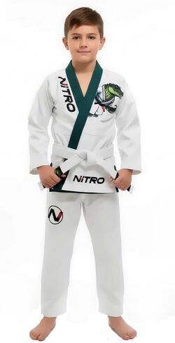 Kids Premium BJJ Gi - FREE WHITE BELT - Green Lapel - Lightweight - Alligator - Brazilian Jiu Jitsu Kid's Uniform in Saudi Arabia