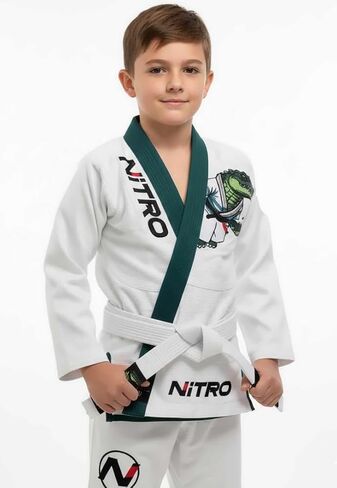 Kids Premium BJJ Gi - FREE WHITE BELT - Green Lapel - Lightweight - Alligator - Brazilian Jiu Jitsu Kid's Uniform in Saudi Arabia