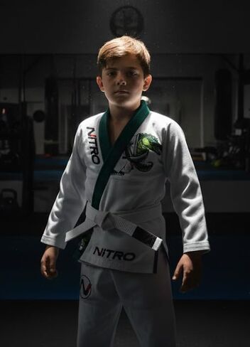 Kids Premium BJJ Gi - FREE WHITE BELT - Green Lapel - Lightweight - Alligator - Brazilian Jiu Jitsu Kid's Uniform in Saudi Arabia