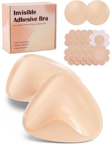Double Sided Sticky Bra Inserts with Nipple Covers, Reusable Push Up Adhesive Bra Pads for Strapless Backless Dress in Saudi Arabia