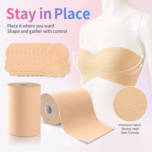 2 Rolls Chest Binding Tape for FTM, Extra Wide 4 in x 16.5 ft, Waterproof, Sweat-Resistant, Latex-Free, Light Tan, 20 Nipple Covers Included in Saudi Arabia