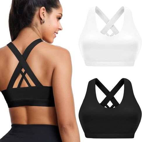 Buauty 2 Packs Sports Bras for Women High Support, Push Up Sports Bra, Criss-Cross Back High Impact Yoga Bras for Large Bust in Kuwait
