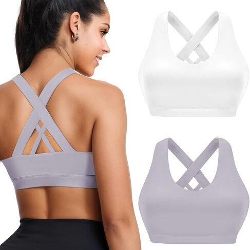 Buauty 2 Packs Sports Bras for Women High Support, Push Up Sports Bra, Criss-Cross Back High Impact Yoga Bras for Large Bust in Kuwait