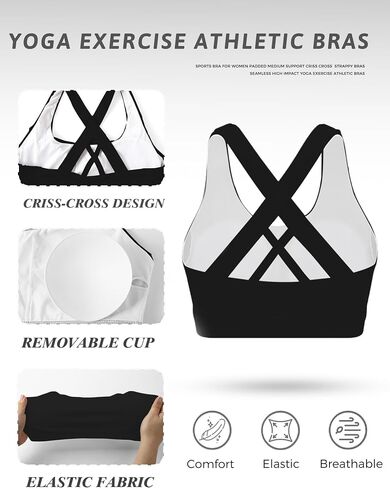 Buauty 2 Packs Sports Bras for Women High Support, Push Up Sports Bra, Criss-Cross Back High Impact Yoga Bras for Large Bust in Kuwait