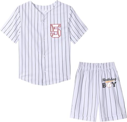 Toddler Boy Birthday Baseball Shirt Short Set Kids 1st 2nd 3rd 4th 5th 6 Year Old Birthday 2-Piece Outfit Set in Saudi Arabia