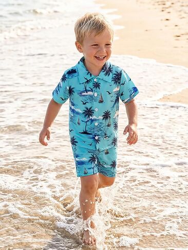 Toddler Boy Short Sleeve Set Button Down Shirt Comfy Shorts Two Piece Beach Outfit in Kuwait