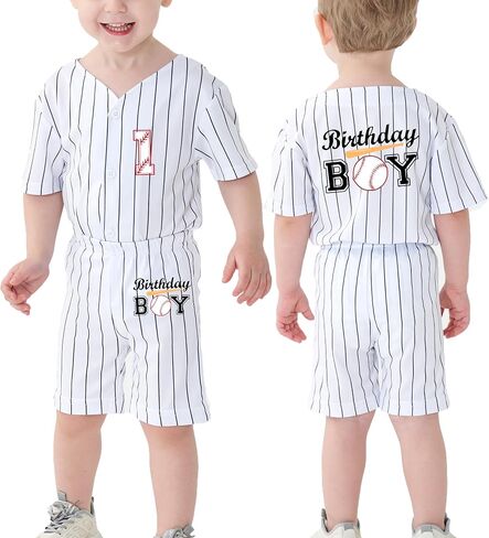 Toddler Boy Birthday Baseball Shirt Short Set Kids 1st 2nd 3rd 4th 5th 6 Year Old Birthday 2-Piece Outfit Set in Saudi Arabia