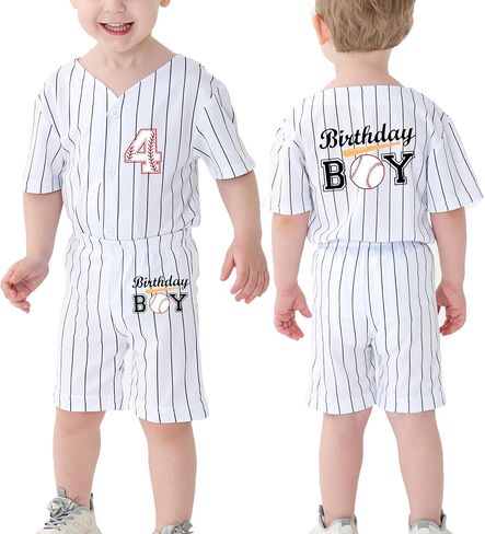 Toddler Boy Birthday Baseball Shirt Short Set Kids 1st 2nd 3rd 4th 5th 6 Year Old Birthday 2-Piece Outfit Set in Saudi Arabia