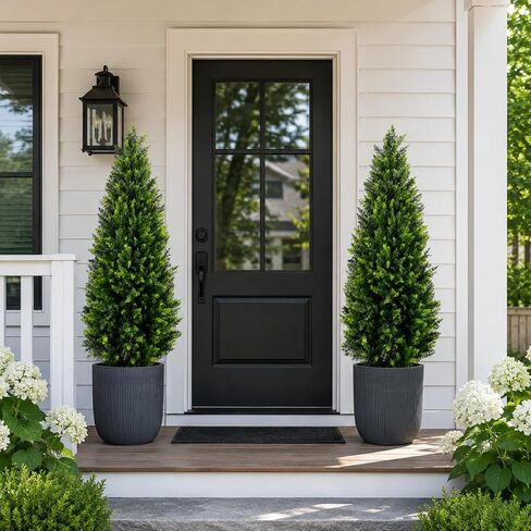 Artificial Cedar Topiary Trees 4ft Set of 2,Fake Shrubs with Ground Spike,UV Resistant Cypress Tree,Faux Bushes for Outdoors,Fake Plants for Outdoor Indoor Front Porch Patio Garden Decor in Saudi Arabia