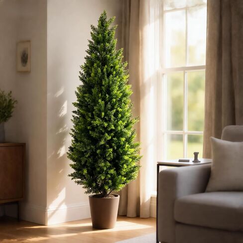 Artificial Cedar Topiary Trees 4ft Set of 2,Fake Shrubs with Ground Spike,UV Resistant Cypress Tree,Faux Bushes for Outdoors,Fake Plants for Outdoor Indoor Front Porch Patio Garden Decor in Saudi Arabia