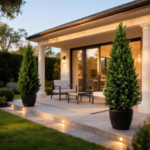 Artificial Cedar Topiary Trees 4ft Set of 2,Fake Shrubs with Ground Spike,UV Resistant Cypress Tree,Faux Bushes for Outdoors,Fake Plants for Outdoor Indoor Front Porch Patio Garden Decor in Saudi Arabia