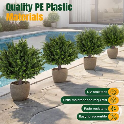 24.5 Inch Set of 2 Topiary Cedar Trees Artificial Outdoor,UV Resistant Shrubs Artificial Outdoor Plants,Artificial Bushes for Outdoors with Ground Spike for Spring Porch Decor（2PCS） in Kuwait