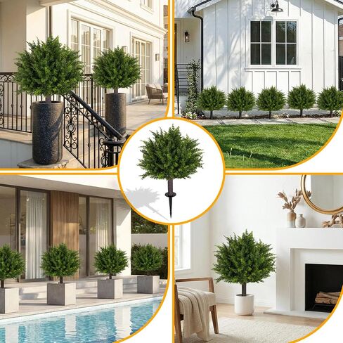 24.5 Inch Set of 2 Topiary Cedar Trees Artificial Outdoor,UV Resistant Shrubs Artificial Outdoor Plants,Artificial Bushes for Outdoors with Ground Spike for Spring Porch Decor（2PCS） in Kuwait