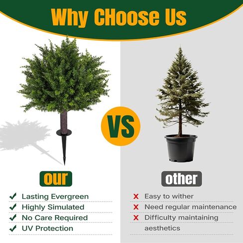 24.5 Inch Set of 2 Topiary Cedar Trees Artificial Outdoor,UV Resistant Shrubs Artificial Outdoor Plants,Artificial Bushes for Outdoors with Ground Spike for Spring Porch Decor（2PCS） in Kuwait