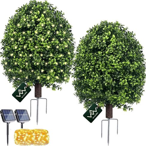 Boxwood Topiary Outdoor Set of 2, 27‘’ UV-Resistant Artificial Boxwood Plants Outdoor, Evergreen Fake Bushes Topiary for Front Porch Garden Yard Balcony Decor in Saudi Arabia