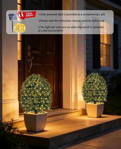 Boxwood Topiary Outdoor Set of 2, 27‘’ UV-Resistant Artificial Boxwood Plants Outdoor, Evergreen Fake Bushes Topiary for Front Porch Garden Yard Balcony Decor in Saudi Arabia