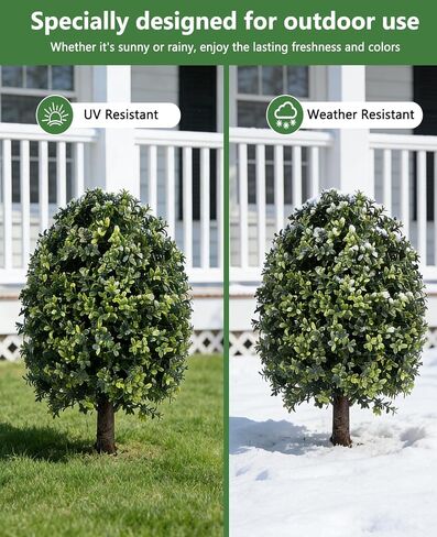 Boxwood Topiary Outdoor Set of 2, 27‘’ UV-Resistant Artificial Boxwood Plants Outdoor, Evergreen Fake Bushes Topiary for Front Porch Garden Yard Balcony Decor in Saudi Arabia