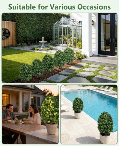 Boxwood Topiary Outdoor Set of 2, 27‘’ UV-Resistant Artificial Boxwood Plants Outdoor, Evergreen Fake Bushes Topiary for Front Porch Garden Yard Balcony Decor in Saudi Arabia