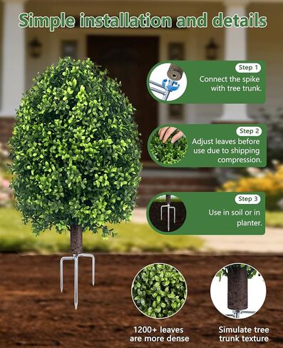 Boxwood Topiary Outdoor Set of 2, 27‘’ UV-Resistant Artificial Boxwood Plants Outdoor, Evergreen Fake Bushes Topiary for Front Porch Garden Yard Balcony Decor in Saudi Arabia
