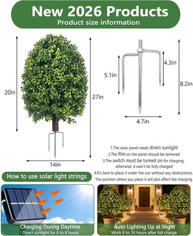 Boxwood Topiary Outdoor Set of 2, 27‘’ UV-Resistant Artificial Boxwood Plants Outdoor, Evergreen Fake Bushes Topiary for Front Porch Garden Yard Balcony Decor in Saudi Arabia