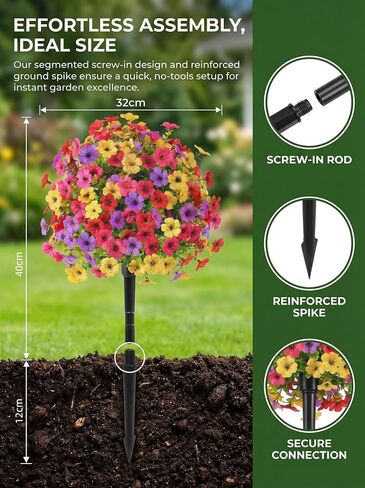 Set of 2 Artificial Topiary Ball Flowers for Outdoors Planters, 22'' Spring Decoration with Spike, UV Resistant Faux Summer Plants, Fake Bushes Decor Porch & Patio (Colorful Violet) in Saudi Arabia
