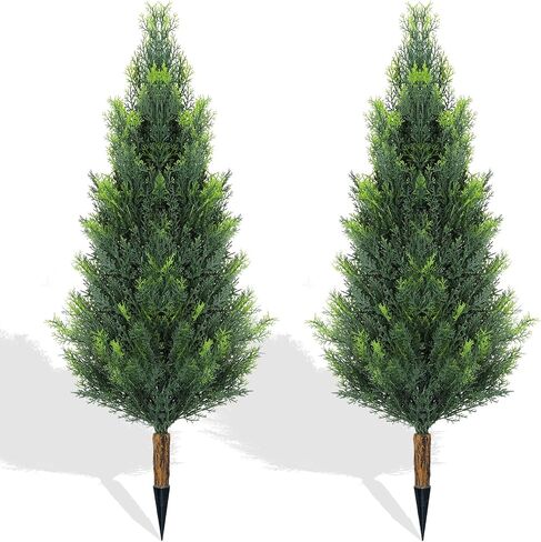 16" Fake Bushes Outdoor, 2 Set of Cedar Shrubs Artificial Outdoor Plants with Stakes UV Resistant Faux Outdoor Plants Realistic Topiary Bushes for Front Porch,Garden,Backyard,Room Decor in Saudi Arabia