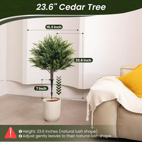 AENTGIU 23.6" Artificial Cedar Topiary Ball Trees, 2-Pack Outdoor Faux Cypress Shrubs with Ground Spikes, UV Resistant Fake Greenery Bushes for Front Porch Planters, Patio, Entryway, Garden Decor in Saudi Arabia