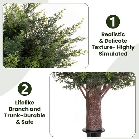 AENTGIU 23.6" Artificial Cedar Topiary Ball Trees, 2-Pack Outdoor Faux Cypress Shrubs with Ground Spikes, UV Resistant Fake Greenery Bushes for Front Porch Planters, Patio, Entryway, Garden Decor in Saudi Arabia