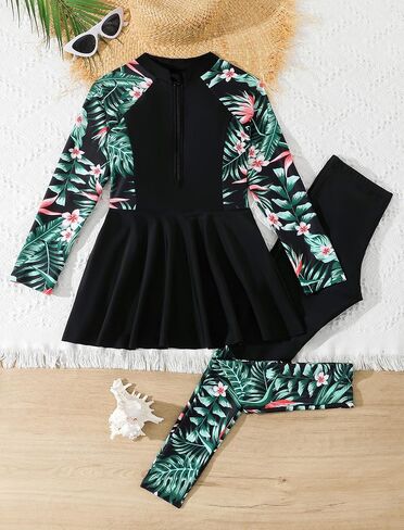 FYMNSI Girls Modest Full Coverage Swimsuit Long Sleeve Rash Guard with Pants UPF 50+ Sun Protection Swimwear for Kids 5-14 in Kuwait