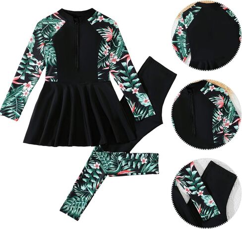 FYMNSI Girls Modest Full Coverage Swimsuit Long Sleeve Rash Guard with Pants UPF 50+ Sun Protection Swimwear for Kids 5-14 in Kuwait