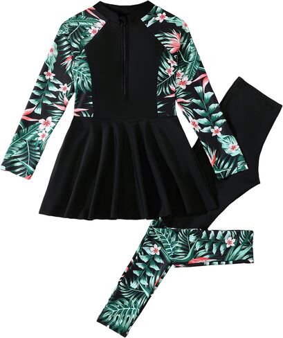 FYMNSI Girls Modest Full Coverage Swimsuit Long Sleeve Rash Guard with Pants UPF 50+ Sun Protection Swimwear for Kids 5-14 in Kuwait