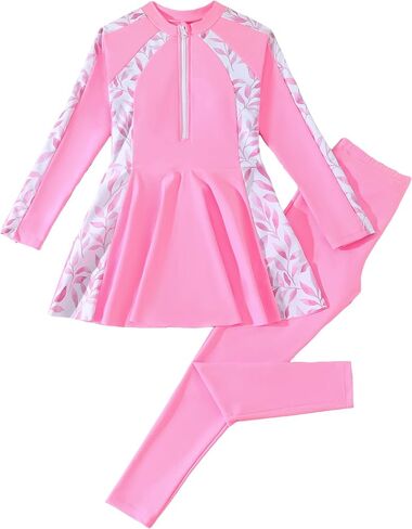 FYMNSI Girls Modest Full Coverage Swimsuit Long Sleeve Rash Guard with Pants UPF 50+ Sun Protection Swimwear for Kids 5-14 in Kuwait