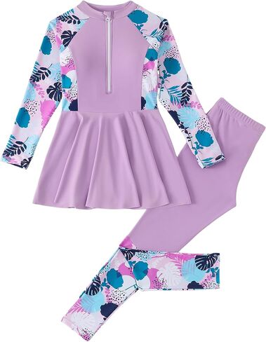 FYMNSI Girls Modest Full Coverage Swimsuit Long Sleeve Rash Guard with Pants UPF 50+ Sun Protection Swimwear for Kids 5-14 in Kuwait