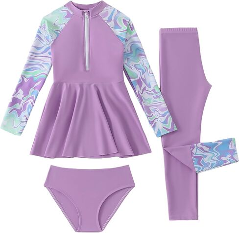 FYMNSI Girls Modest Full Coverage Swimsuit Long Sleeve Rash Guard with Pants UPF 50+ Sun Protection Swimwear for Kids 5-14 in Kuwait