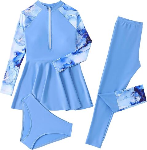 FYMNSI Girls Modest Full Coverage Swimsuit Long Sleeve Rash Guard with Pants UPF 50+ Sun Protection Swimwear for Kids 5-14 in Kuwait