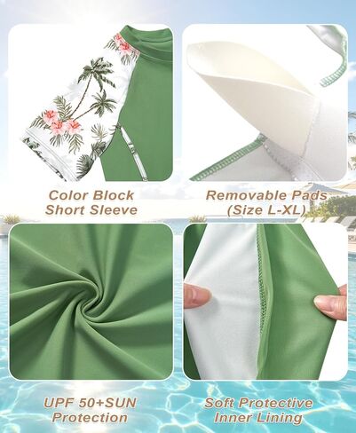 DOCUMO Girls Rash Guard Swimsuit 2-Piece Short Sleeve Colorblock Quick Dry Bathing Suit UPF 50+ Beach Swimwear Size 6-15Y in Saudi Arabia