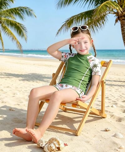 DOCUMO Girls Rash Guard Swimsuit 2-Piece Short Sleeve Colorblock Quick Dry Bathing Suit UPF 50+ Beach Swimwear Size 6-15Y in Saudi Arabia