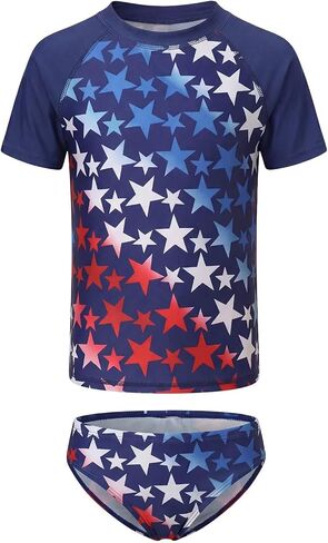 Girls Two Piece Rash Guard Swimsuits Set Short Sleeve Bathing Suit for Kids Hawaiian Swimwear Set 3-16 Years in Kuwait